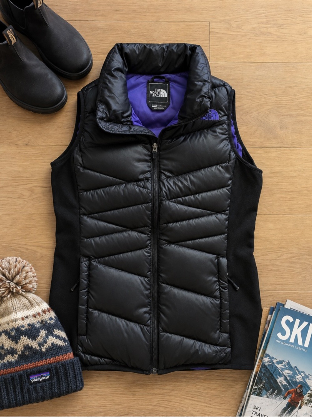 The North Face Women’s M 600 Fill Down Vest Black Purple Puffer Outdoor Winter